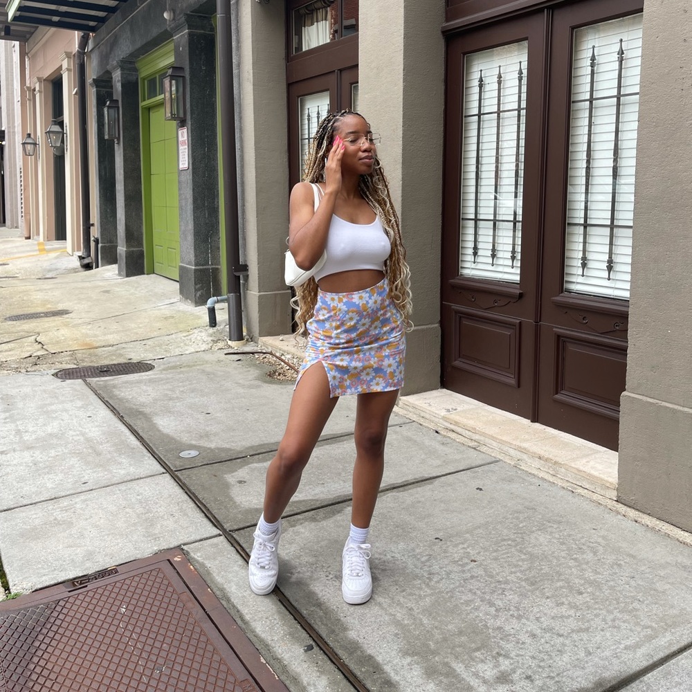 Floral Split Hem Zipper Skirt